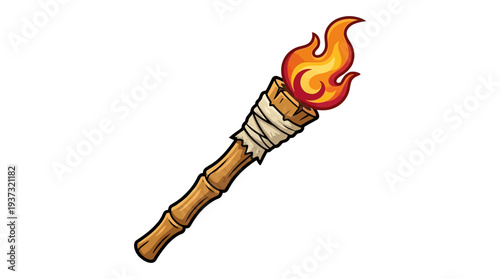 A lit torch with a bright flame, ready to light the way