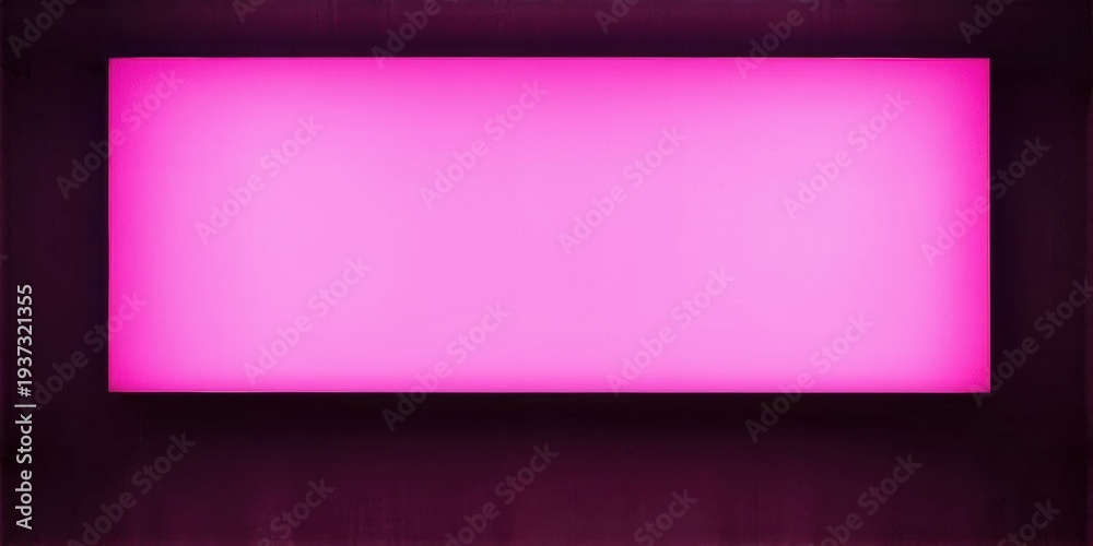 Fototapeta premium Bright pink rectangle centered on black background. Soft glow surrounds shape, creating visual contrast. Simple, modern aesthetic.