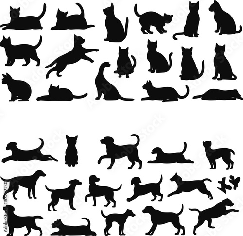 Forest animal silhouettes vector set, wild woodland mammals collection, bear deer wolf fox rabbit icons, black wildlife illustration