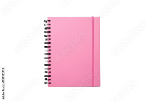 Spiral-bound pink notebook with a pastel cover and metallic accents on the spine isolated on transparent background Png, PNG, png
