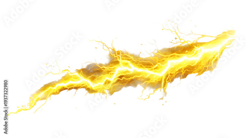 Ultra realistic HD lightning bolt symbols yellow energy glow, isolated on white background
