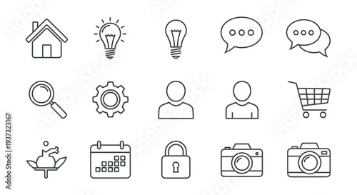 Set of Basic Line Icons for Web and Mobile Applications on an Isolated White Background