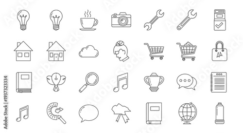 Versatile Collection of Outline User Interface and Web Icons for Business and E-commerce in an Isolated White Background