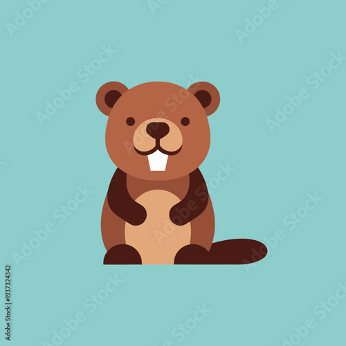 Cartoon illustration of a beaver with prominent front teeth and a flat tail.