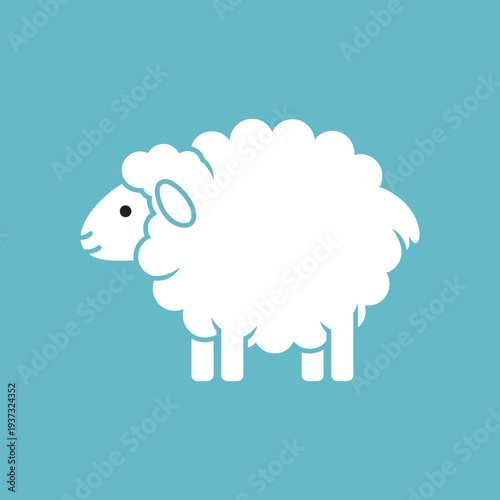 Simple illustration of a fluffy white sheep on a blue background