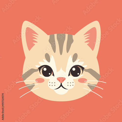 Cartoon illustration of a cat's face with large eyes and pink cheeks.