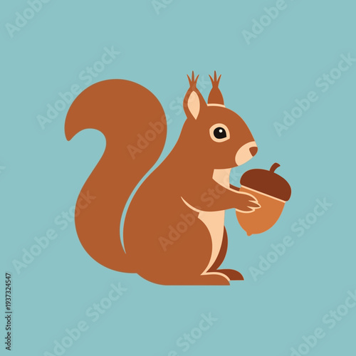 Cartoon squirrel holding an acorn with a large number two in the background.