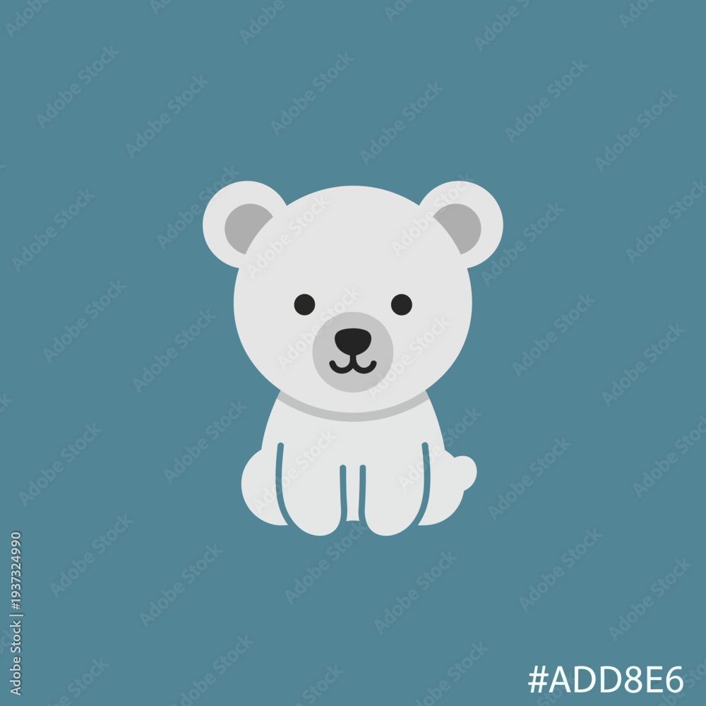 Obraz premium Cute, cartoon-style polar bear sitting on a blue background.