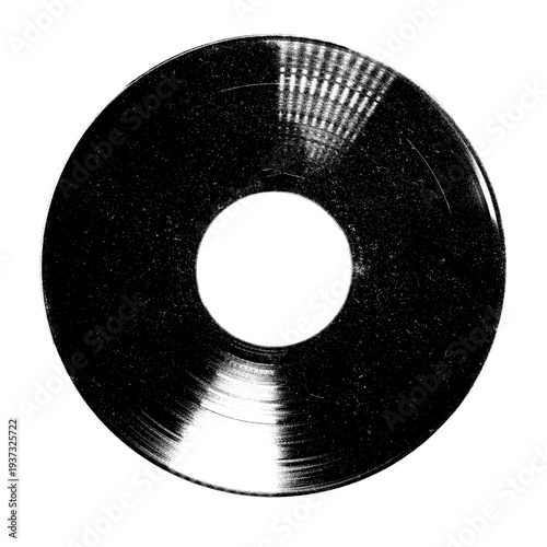 Vintage vinyl record isolated isolated on a transparent background , black and white Old CD .