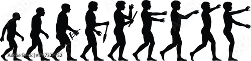 Human evolution to zombie transformation silhouettes, progression from primitive man to undead isolated on white background horror illustration