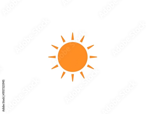 Symmetrical orange sun icon with radiating triangular rays on a clean white backdrop