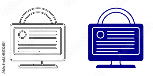 Digital Document and File Format Vector Icons for Online Paperwork, Information Storage, Software Content Management, and Electronic Text Processing Symbols in Blue and Outline