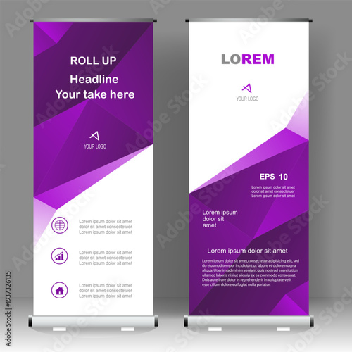 Business Roll up banner modern vertical template design, for brochure, business, flyer, infographics. modern x-banner and flag-banner advertising. vector illustration