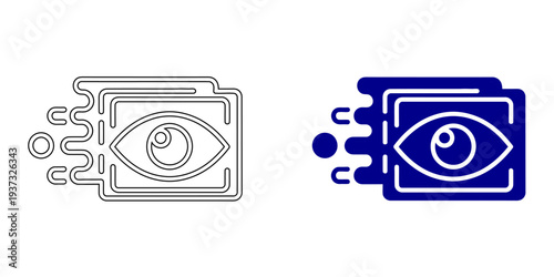 Digital Eye Scanning and Visual Data Processing Vector Icons with Motion Pixel Effects for Facial Recognition, Biometric Security, Artificial Intelligence Monitoring, and Cyber Surveillance Concepts