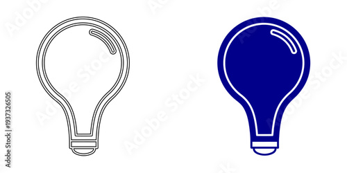 Light Bulb Icon , Outline and Solid Blue Vector Illustrations of Incandescent Lamp for Creative Idea, Innovation, Solution, Energy, and Knowledge Symbols isolated on White Background