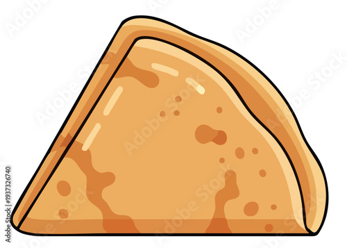 A cartoon slice of golden brown pancake.