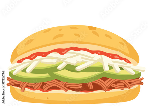 Delicious sandwich with avocado and cheese.