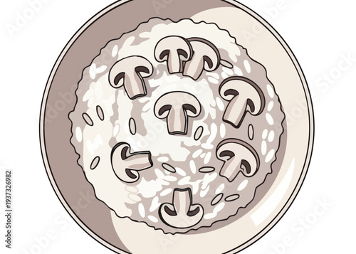 A plate of rice with mushrooms.