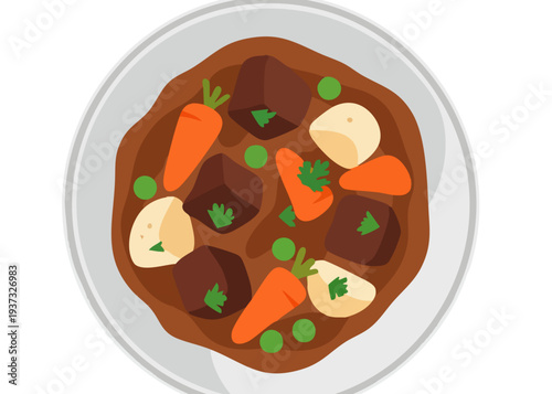 Hearty plate of beef stew with vegetables.