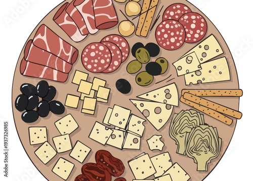 A variety of cheese and meat platter.
