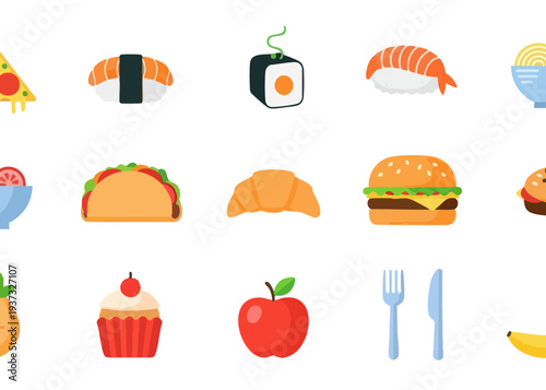 A variety of food icons on white.