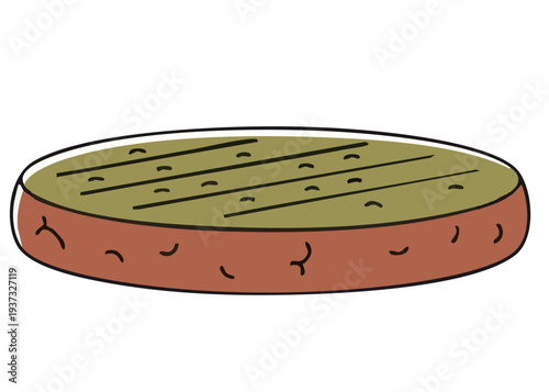 A cartoon illustration of a grilled burger.