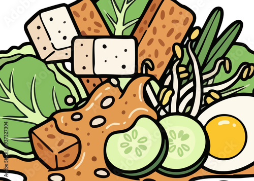 A cartoon illustration of a Korean bibimbap dish.