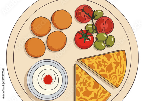 A plate of food with pizza and toppings.