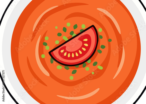 Delicious bowl of tomato soup with fresh ingredients.