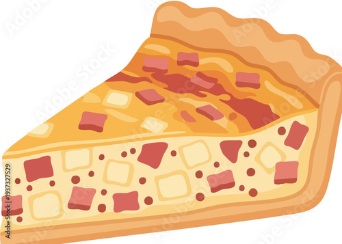 A slice of ham and cheese quiche.