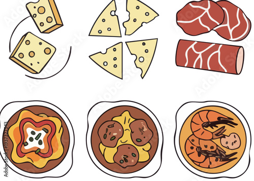 A variety of delicious pizzas and toppings.