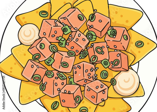 A plate of nachos with cheese and jalapenos.