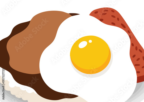 fried egg on a plate with bacon.