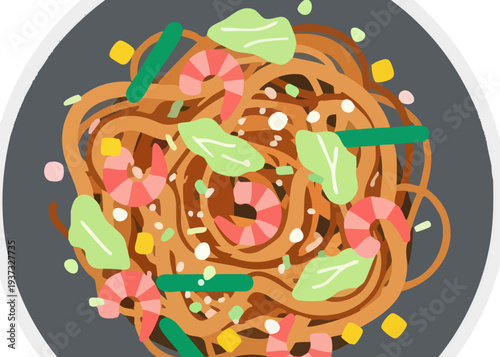 A plate of colorful pasta with vegetables.