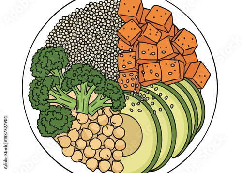 A plate of healthy food with vegetables.