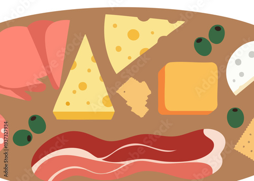 A variety of cheese and meat on a plate.