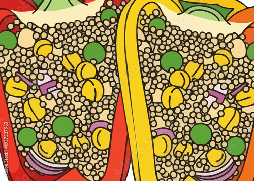 A colorful illustration of two tacos.