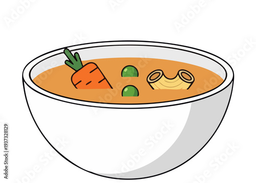 A bowl of vegetable soup with carrot.