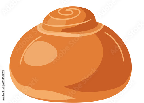 A shiny brown seashell with a spiral top on a white background.