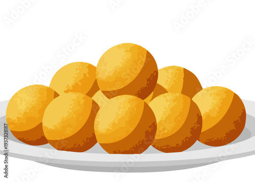 A plate of round yellow sweet pastries or desserts.