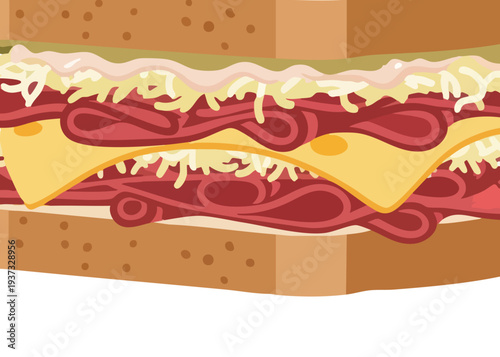 Delicious layered sandwich with cheese and meat filling.