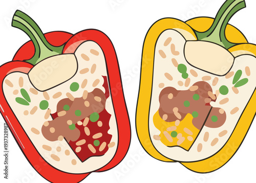 Stuffed Bell Peppers with Meat and Rice Filling.
