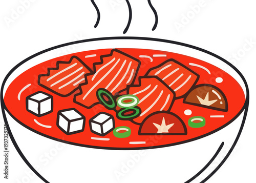 Bowl of Spicy Korean Kimchi Stew with Tofu and Meat.