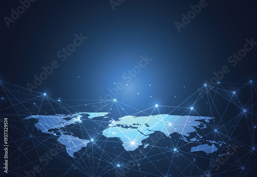 Glowing world map with blue light