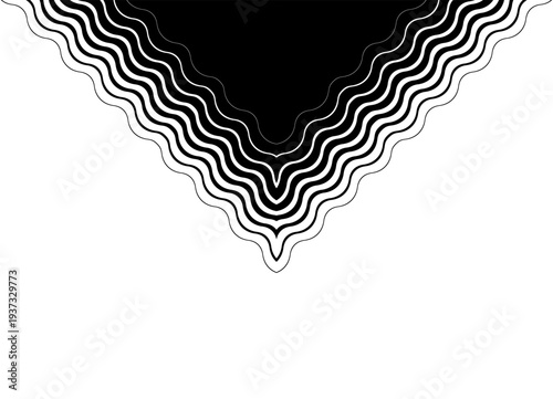 Modern black vector pattern on white background. Triangular Design Element with wavy lines. Vector background for covers, advertising, labels. Posters, packaging. Arrow, pennant