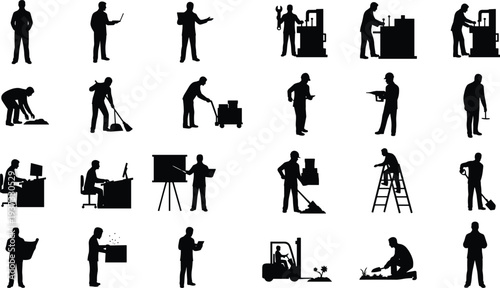 Occupation, Worker, Silhouette, Task, Job, Activity, Manual, Office, Technical, Labor, Icon, Graphic, Career, Role, Tool, Figure, Design, Work, Industry, Illustration