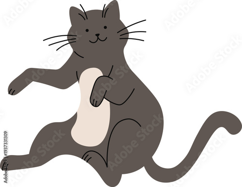 Kitty color doodle. Black animal. Playful cat