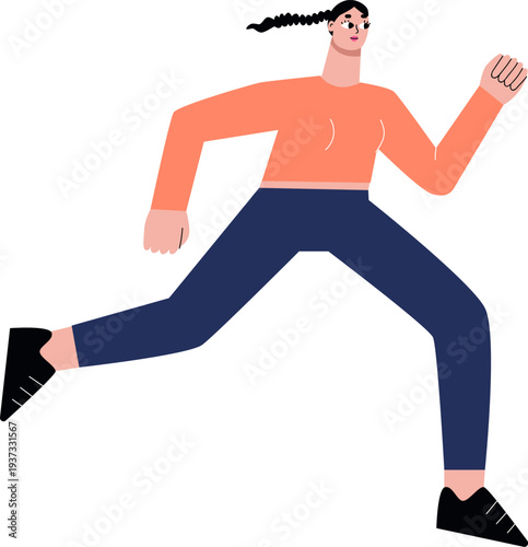 Run race character. Woman fast moving icon