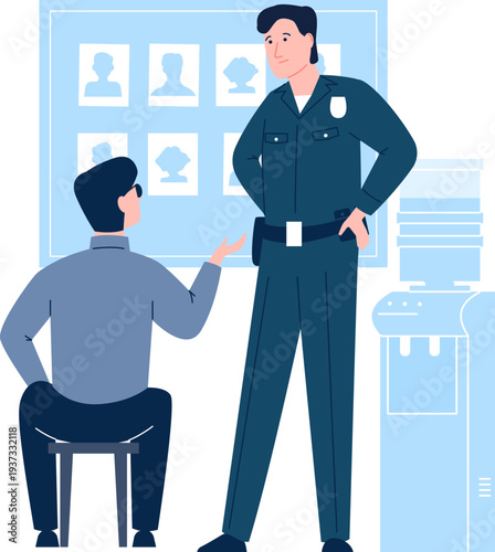 Witness identify criminal suspect in police office scene