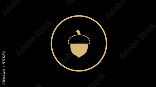 A golden acorn encircled by a golden ring, set against a solid black background